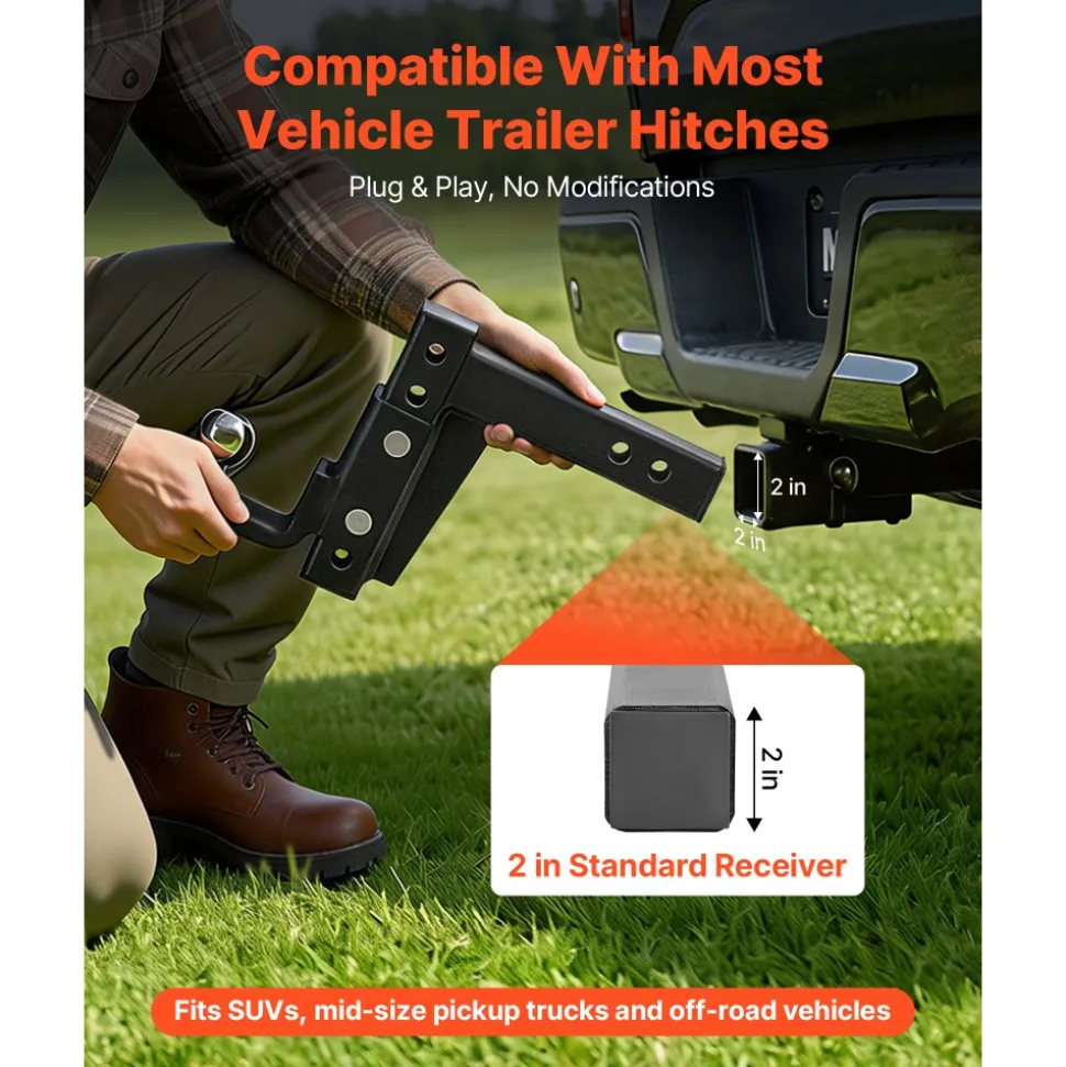 VEVOR Trailer Hitch Ball Mount, Fit 2-Inch Receiver, Adjustable Trailer Hitch with 2 Inch Ball & Pin, 7500 lbs GTW, 9.5 Inch Drop, Towing Ball Mounts for RVs, Off-Road Vehicles and Trucks, Black