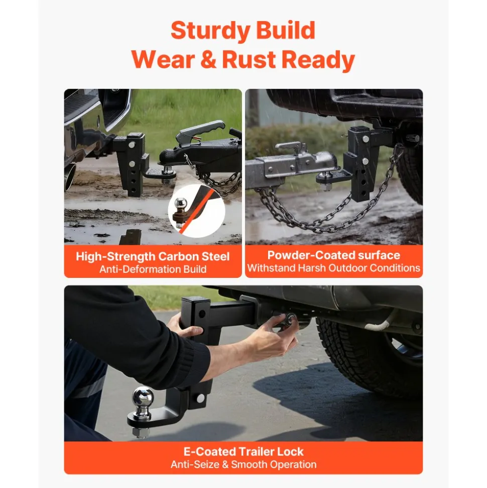 VEVOR Trailer Hitch Ball Mount, Fit 2-Inch Receiver, Adjustable Trailer Hitch with 2 Inch Ball & Pin, 7500 lbs GTW, 9.5 Inch Drop, Towing Ball Mounts for RVs, Off-Road Vehicles and Trucks, Black