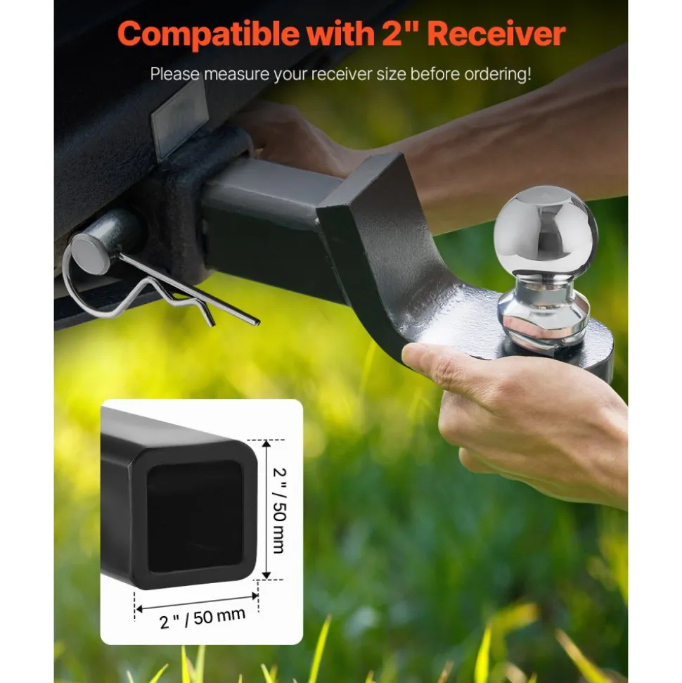VEVOR Trailer Hitch, Fits 2 Inches Receiver, Trailer Hitch Ball Mount with 2 Inches Ball and Pin, 7500 lbs Capacity Ball Hitch, 2 Inches Drop, Tow Hitch for Heavy Duty Truck with Carbon Steel, Black