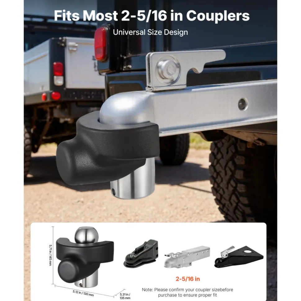 VEVOR Trailer Hitch Lock, Compatible with 2-5/16 in Couplers, Heavy-Duty Anti-Theft Trailer Ball Lock with 3 Keys, Prying-Resistant & Impact-Resistant, Fits for RVs, Boats, Off-Road Vehicles, Trailers