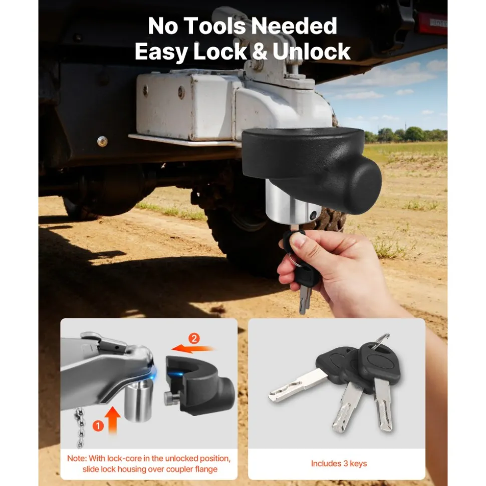 VEVOR Trailer Hitch Lock, Compatible with 2-5/16 in Couplers, Heavy-Duty Anti-Theft Trailer Ball Lock with 3 Keys, Prying-Resistant & Impact-Resistant, Fits for RVs, Boats, Off-Road Vehicles, Trailers