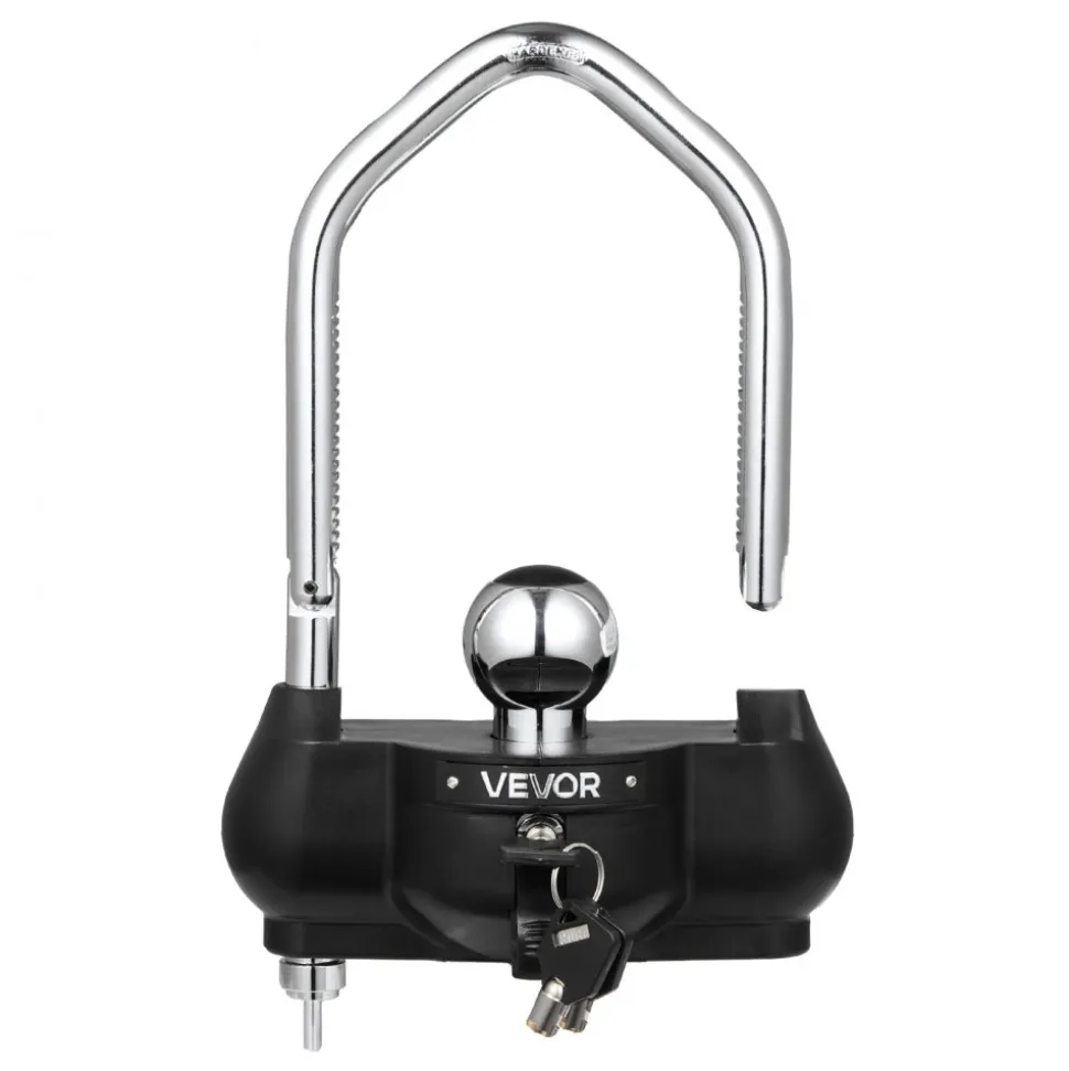 VEVOR Trailer Hitch Lock, Fits for 1-7/8 in, 2 in, 2-5/16 in Couplers, Heavy-Duty Anti-Theft Trailer Ball Lock with 3 Keys, Prying-Resistant, Adjustable Height Design for RVs, Boats, Trailers, Black