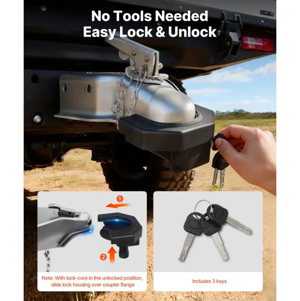 VEVOR Trailer Hitch Lock Kit, Compatible with 2-5/16 in Couplers, Heavy-Duty Anti-Theft Trailer Ball Lock with 3 Keys & Padlock, Prying-Resistant & Impact-Resistant, Fits for RVs, Boats, Trailers