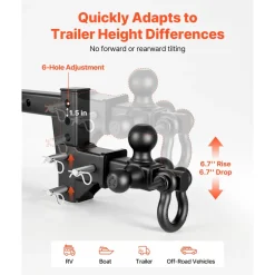 VEVOR Trailer Hitch Tri Ball Mount with D Shackle, Fit 2 Inch Receiver, 1-7/8 Inch, 2 Inch and 2-5/16 Inch Balls, 10000 lbs GTW, 6 Inch Drop, Towing Hitch for RVs, Off-Road Vehicles and Trucks