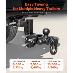 VEVOR Trailer Hitch Tri Ball Mount with D Shackle, Fit 2 Inch Receiver, 1-7/8 Inch, 2 Inch and 2-5/16 Inch Balls, 10000 lbs GTW, 6 Inch Drop, Towing Hitch for RVs, Off-Road Vehicles and Trucks