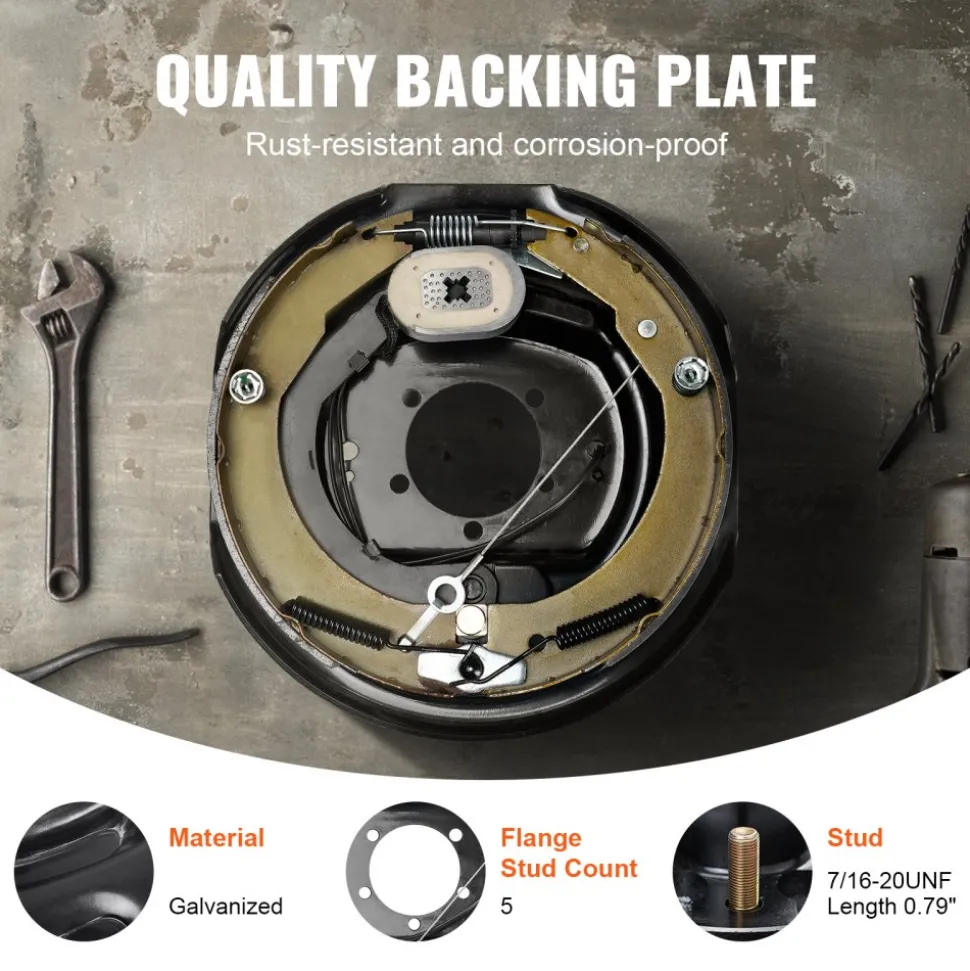 VEVOR Trailer Hub Drum Kits 8 on 6.5" B.C. with 12" x 2" Electric Brakes, Self-Adjusting Trailer Brake Assembly for 7000 lbs Axle, 5-Hole Mounting, Backing Plates for Brake System Part Replacement