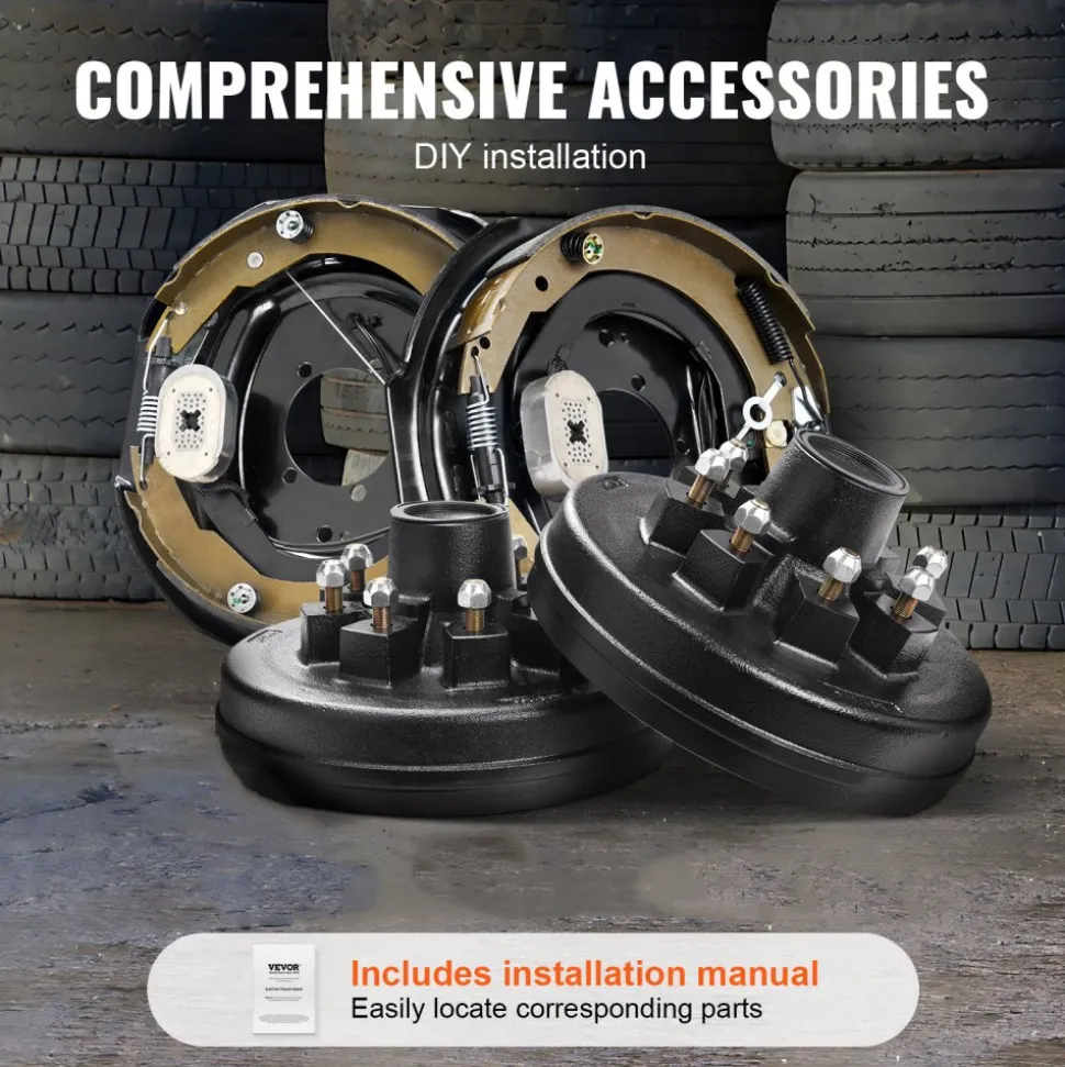 VEVOR Trailer Hub Drum Kits 8 on 6.5" B.C. with 12" x 2" Electric Brakes, Self-Adjusting Trailer Brake Assembly for 7000 lbs Axle, 5-Hole Mounting, Backing Plates for Brake System Part Replacement