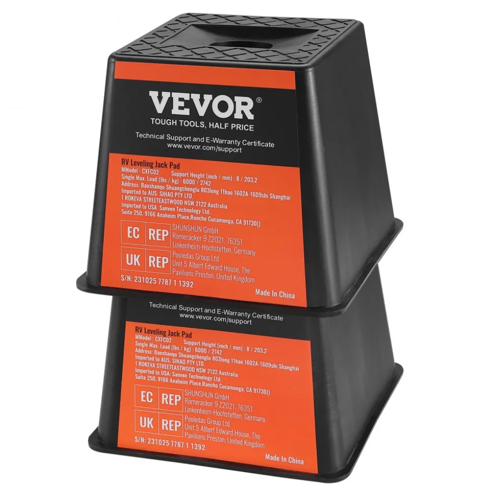 VEVOR Trailer Jack Block, 6000 lbs Capacity per RV Leveling Block, High-quality Polypropylene RV Camper Stabilizer Blocks, RV Travel Accessories Use for Any Tongue Jack, Post, Foot, 5th Wheels, 4-Pack