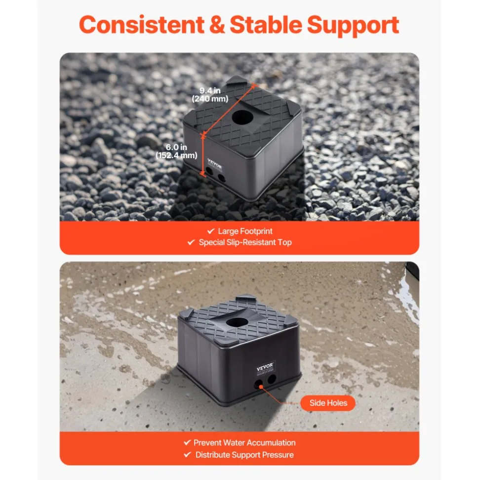 VEVOR Trailer Jack Blocks, 6" High Heavy Duty RV Leveling Blocks, Each with 6000 lbs Capacity, as RV Jack Stand, Stool, Camper Accessories, for Travel Trailers, 5th Wheels Class A/C Motorhomes, 2 Pcs