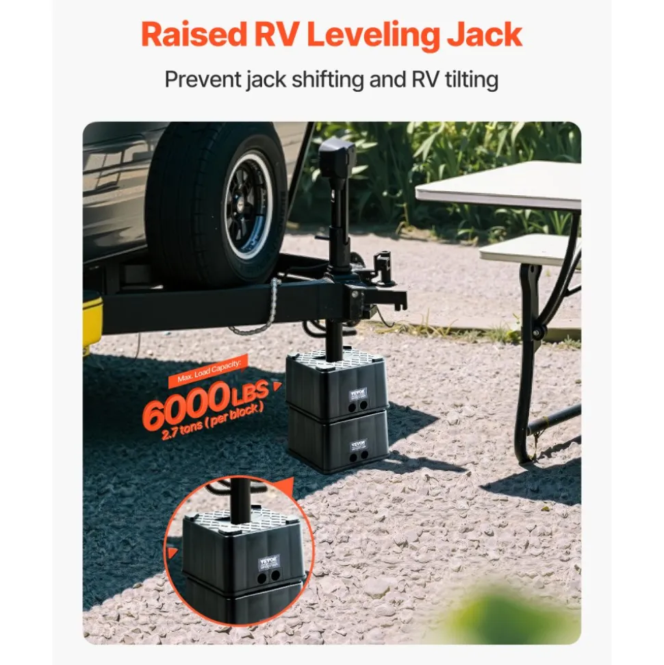 VEVOR Trailer Jack Blocks, 6" High Heavy Duty RV Leveling Blocks, Each with 6000 lbs Capacity, as RV Jack Stand, Stool, Camper Accessories, for Travel Trailers, 5th Wheels Class A/C Motorhomes, 2 Pcs