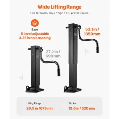 VEVOR Trailer Jack, 12000 lbs Dynamic Load Capacity, Weld-on Pipe-Mount Swivel Trailer Jack with Ergonomic Handle, 12.6-inch Vertical Travel, Suitable for RV, Horse, Utility, Camping, Yacht Trailers