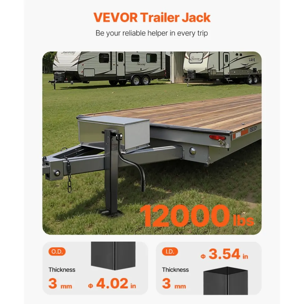 VEVOR Trailer Jack, 12000 lbs Dynamic Load Capacity, Weld-on Pipe-Mount Swivel Trailer Jack with Ergonomic Handle, 12.6-inch Vertical Travel, Suitable for RV, Horse, Utility, Camping, Yacht Trailers