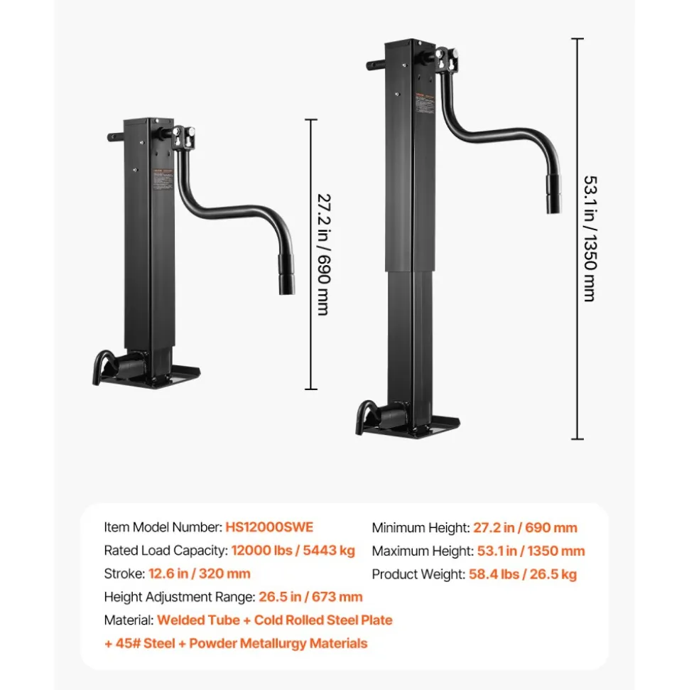 VEVOR Trailer Jack, 12000 lbs Dynamic Load Capacity, Weld-on Pipe-Mount Swivel Trailer Jack with Ergonomic Handle, 12.6-inch Vertical Travel, Suitable for RV, Horse, Utility, Camping, Yacht Trailers