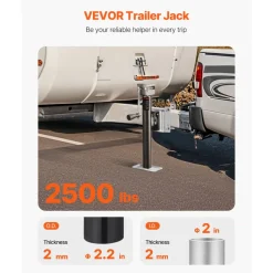 VEVOR Trailer Jack, 2500 lbs Dynamic Load Capacity, Heavy Duty Swivel Bolt-on Trailer Jack with Ergonomic Handle, 15-inch Vertical Travel, Suitable for RV, Horse, Utility, Camping and Yacht Trailers