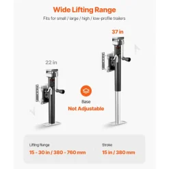 VEVOR Trailer Jack, 2500 lbs Dynamic Load Capacity, Heavy Duty Swivel Bolt-on Trailer Jack with Ergonomic Handle, 15-inch Vertical Travel, Suitable for RV, Horse, Utility, Camping and Yacht Trailers
