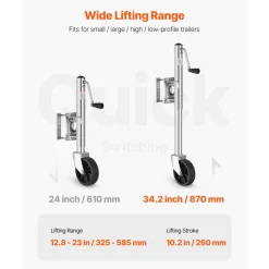 VEVOR Trailer Jack with Wheel, 1000 lbs Load Capacity, Heavy Duty Swivel Boat Trailer Jack with PP Single Wheel & Ergonomic Handle, 10-inch Lift, Fit for RVs, Boats, Horse Trailers, Utility Trailers