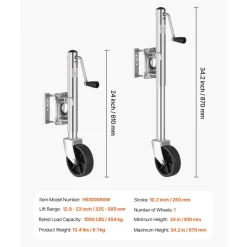 VEVOR Trailer Jack with Wheel, 1000 lbs Load Capacity, Heavy Duty Swivel Boat Trailer Jack with PP Single Wheel & Ergonomic Handle, 10-inch Lift, Fit for RVs, Boats, Horse Trailers, Utility Trailers