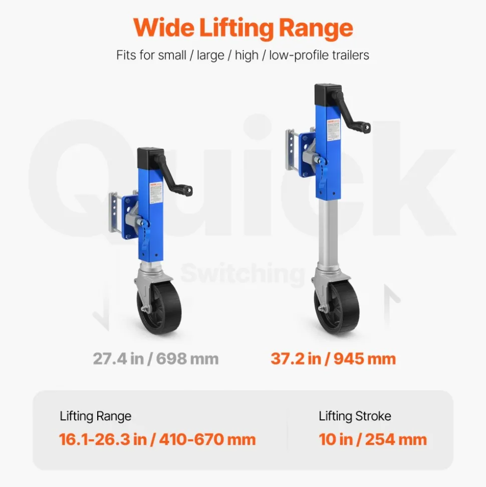 VEVOR Trailer Jack with Wheel, 1600 lbs Heavy Duty Swivel Boat Trailer Jack PP Single Wheel, 10" Lift, Bolt-on Trailer Tongue Jack with Ergonomic Handle for RV, Boat, Horse Trailer, Utility Trailer