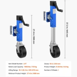 VEVOR Trailer Jack with Wheel, 1600 lbs Heavy Duty Swivel Boat Trailer Jack PP Single Wheel, 10