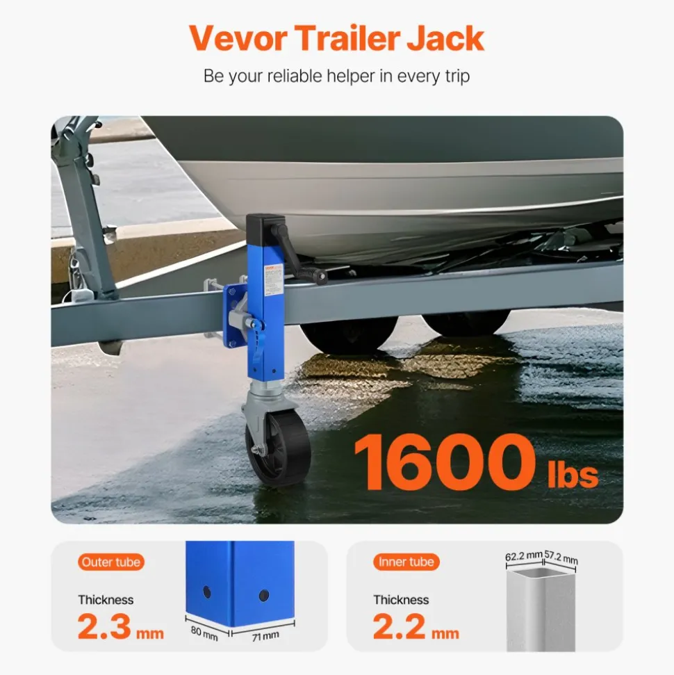 VEVOR Trailer Jack with Wheel, 1600 lbs Heavy Duty Swivel Boat Trailer Jack PP Single Wheel, 10" Lift, Bolt-on Trailer Tongue Jack with Ergonomic Handle for RV, Boat, Horse Trailer, Utility Trailer