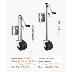 VEVOR Trailer Jack with Wheel, 1500 lbs Load Capacity, Heavy Duty Swivel Boat Trailer Jack with PP Single Wheel & Ergonomic Handle, 12-inch Lift, Fit for RVs, Boats, Horse Trailers, Utility Trailers