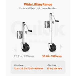 VEVOR Trailer Jack with Wheel, 1500 lbs Load Capacity, Heavy Duty Swivel Boat Trailer Jack with PP Single Wheel & Ergonomic Handle, 12-inch Lift, Fit for RVs, Boats, Horse Trailers, Utility Trailers