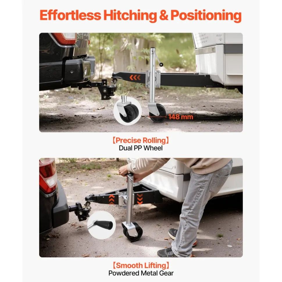 VEVOR Trailer Jack with Wheel, 2000 lbs Load Capacity, Heavy Duty Swivel Boat Trailer Jack with PP Dual Wheel & Ergonomic Handle, 15-27 Inch Lift Range, Fit for RVs, Boats and Utility Trailers