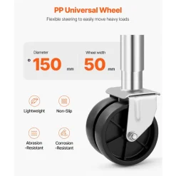 VEVOR Trailer Jack with Wheel, 2000 lbs Load Capacity, Heavy Duty Swivel Boat Trailer Jack with PP Single Wheel & Ergonomic Handle, 12-inch Lift, Fit for RVs, Boats, Horse Trailers, Utility Trailers