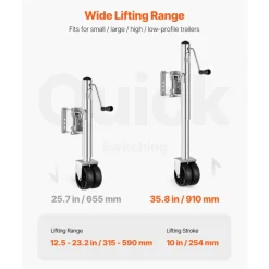 VEVOR Trailer Jack with Wheel, 2000 lbs Load Capacity, Heavy Duty Swivel Boat Trailer Jack with PP Single Wheel & Ergonomic Handle, 12-inch Lift, Fit for RVs, Boats, Horse Trailers, Utility Trailers