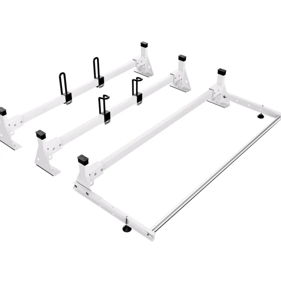 VEVOR Trailer Ladder Rack, 54" 3 Crossbars Ladder Roof Rack, Heavy-duty Steel Van Roof Rack, 800 lbs Capacity Van Ladder Rack with Cargo Roller and Straps, Fit for Ford Transit 150 250 350, 2015-2022
