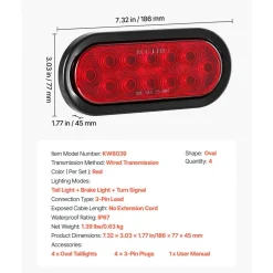 VEVOR Trailer Lights, 4PCS 12V Oval LED Trailer Tail Lights Kit with Stop Brake Turn Tail Lamp, Waterproof Tow Lighting Kit for Boat Truck Camper RV Snowmobile Bus Caravan, 2 Mounting Options, Red