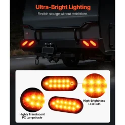 VEVOR Trailer Lights, 4PCS 12V Oval LED Trailer Tail Lights Kit with Stop Brake Turn Tail Lamp, Waterproof Tow Lighting Kit for Boat Truck Camper RV Snowmobile Bus Caravan, 2 Mounting Options, Red