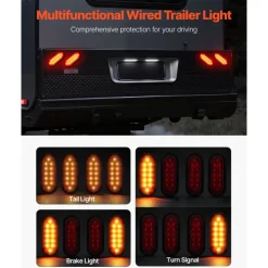 VEVOR Trailer Lights, 4PCS 12V Oval LED Trailer Tail Lights Kit with Stop Brake Turn Tail Lamp, Waterproof Tow Lighting Kit for Boat Truck Camper RV Snowmobile Bus Caravan, 2 Mounting Options, Red