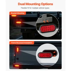 VEVOR Trailer Lights, 4PCS 12V Oval LED Trailer Tail Lights Kit with Stop Brake Turn Tail Lamp, Waterproof Tow Lighting Kit for Boat Truck Camper RV Snowmobile Bus Caravan, 2 Mounting Options, Red