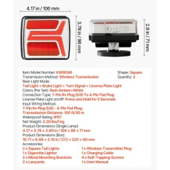 VEVOR Trailer Lights, 2PCS 12V Square LED Magnetic Wireless Trailer Tail Lights Kit with Stop Brake Turn Tail License Plate Lamp, Waterproof Tow Lighting Kit for Boat Truck Camper RV Tractor Caravan