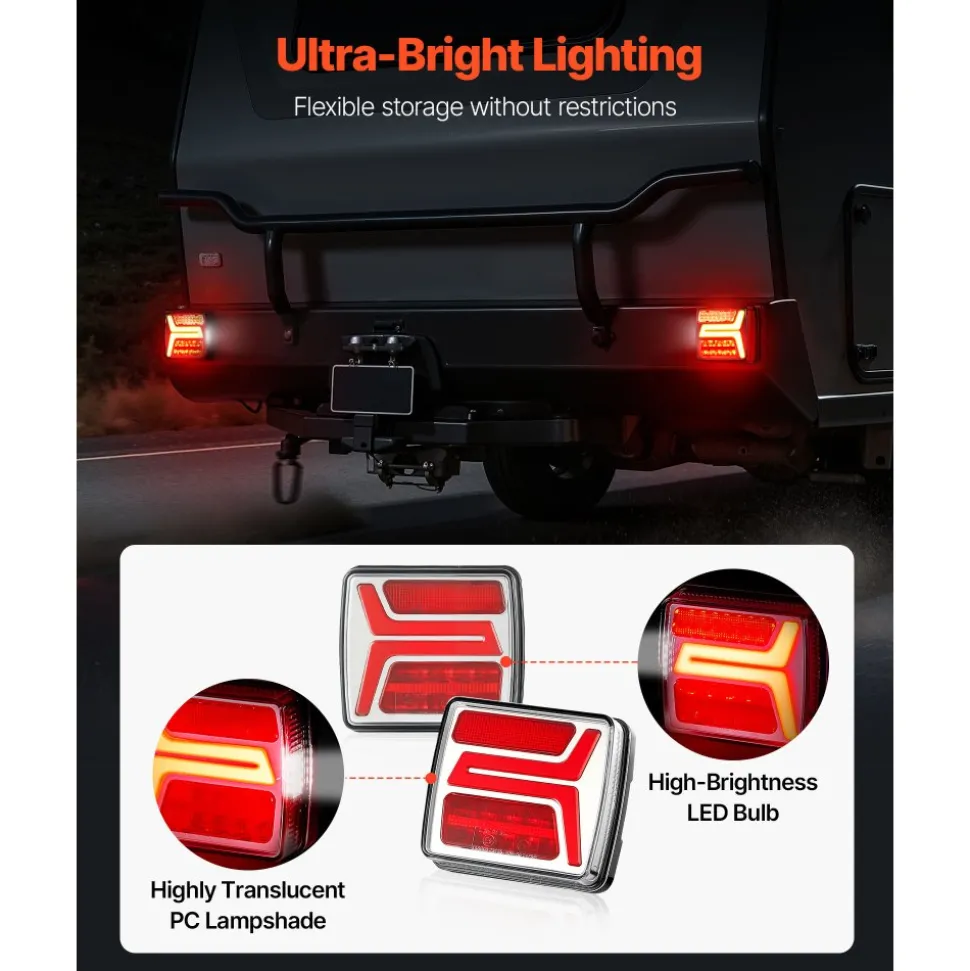 VEVOR Trailer Lights, 2PCS 12V Square Magnetic LED Trailer Tail Lights Kit with Stop Brake Turn Tail License Lamp, Waterproof Tow Lighting Kit with Wiring Harness for Boat Truck Camper RV Snowmobile