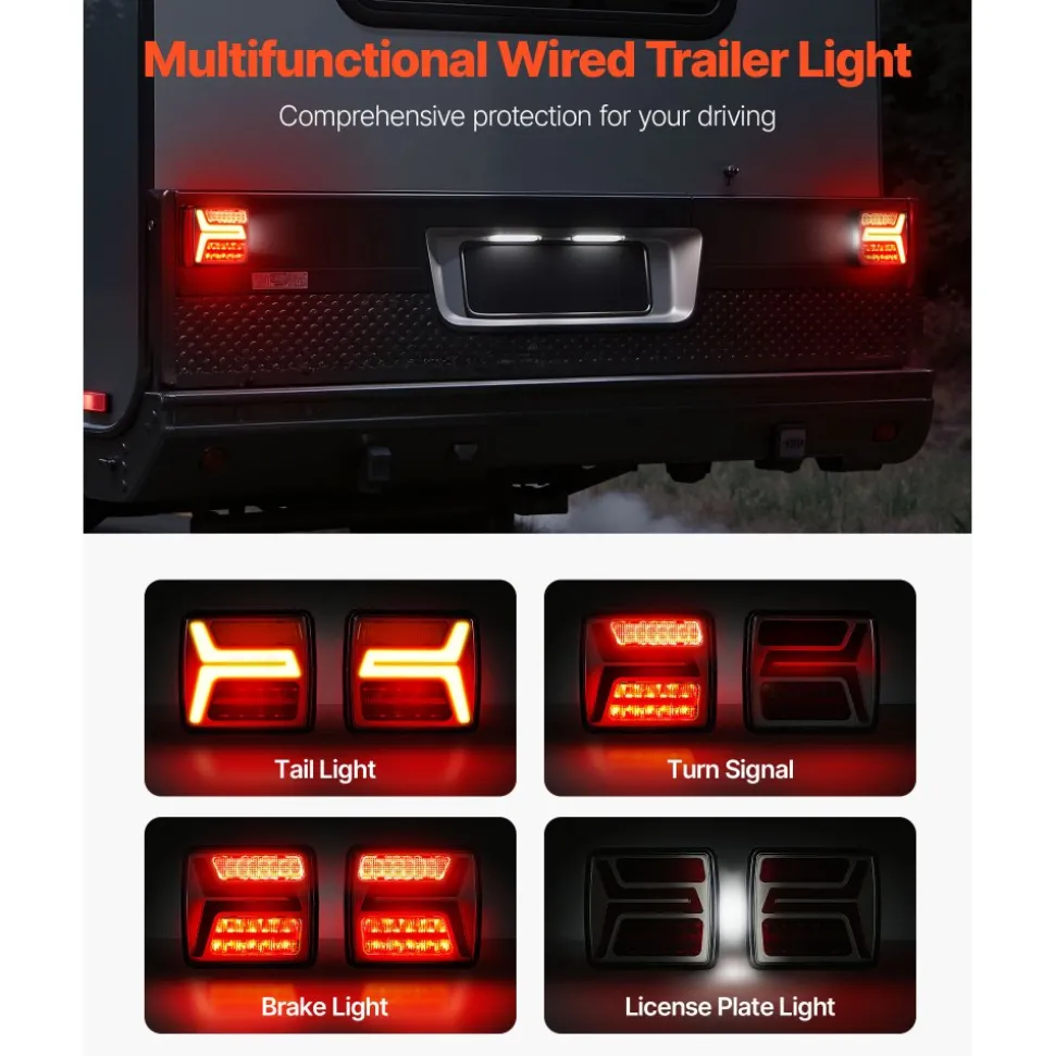 VEVOR Trailer Lights, 2PCS 12V Square Magnetic LED Trailer Tail Lights Kit with Stop Brake Turn Tail License Lamp, Waterproof Tow Lighting Kit with Wiring Harness for Boat Truck Camper RV Snowmobile