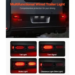 VEVOR Trailer Lights, 10-30V LED Trailer Tail Lights Kit with Stop Brake Turn Tail Clearance (Side) Lamp, Left and Right Waterproof Tow Lighting Kit for Boat Truck Camper RV Snowmobile Bus Caravan