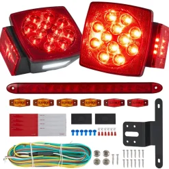 VEVOR Trailer Lights, 12V LED Trailer Tail Lights Kit with Stop Brake Turn Tail License Plate Clearance Lamp, Waterproof Tow Lighting Kit with Wiring Harness for Boat Truck Camper RV Snowmobile Bus