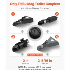 VEVOR Trailer Lock, Fits 2 & 2-5/16-Inch Bulldog Trailer Couplers, Heavy Duty Hitch Lock with 3 Keys Secures Security Chains, Corrision-resistant, Anti-Theft RV Trailer Locks for RV, Trailer, Boat