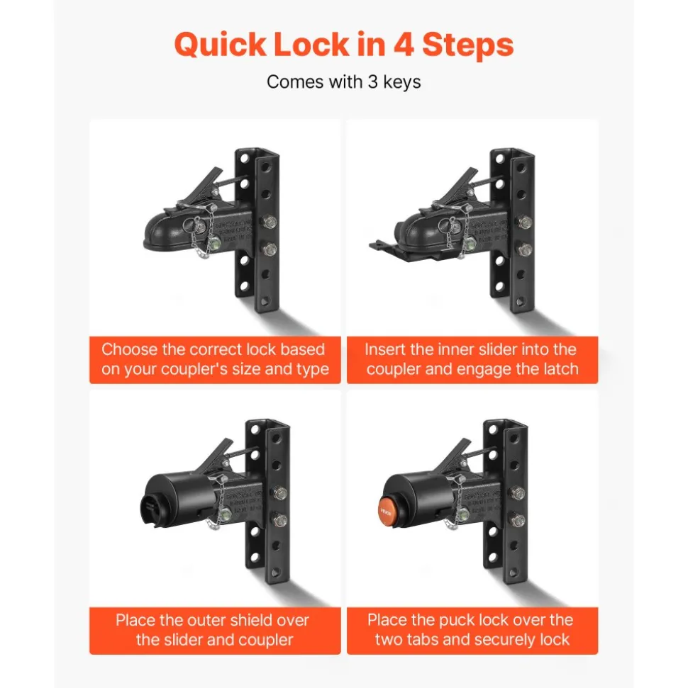 VEVOR Trailer Lock, Fits 2-5/16-Inch Cast Ball Couplers, Heavy Duty Hitch Lock with 3 Keys Secures Security Chains, Corrision-resistant, Anti-Theft RV Trailer Locks for RV, Trailer, Boat