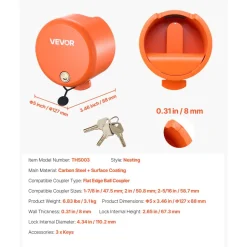 VEVOR Trailer Lock, Fits 1-7/8, 2 & 2-5/16-Inch Straight Tongue Ball Couplers, Heavy Duty Hitch Lock with 4 Keys Secures Security Chains, Anti-Theft RV Trailer Locks for RV, Trailer, Boat