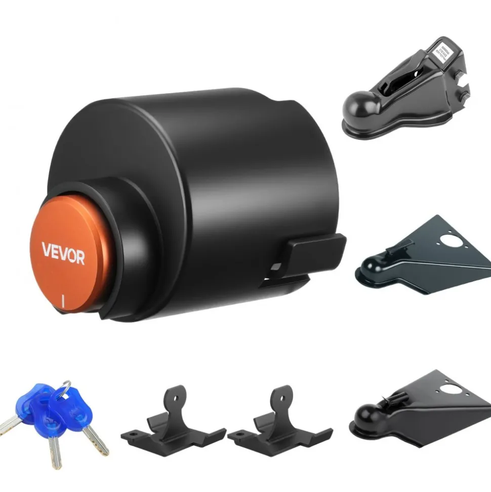 VEVOR Trailer Lock, Fits 2 & 2-5/16-Inch Straight Tongue Ball Couplers, Heavy Duty Hitch Lock with 3 Keys Secures Security Chains, Anti-Theft RV Trailer Tongue Locks for RV, Trailer, Boat