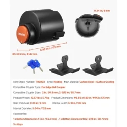 VEVOR Trailer Lock, Fits 2 & 2-5/16-Inch Straight Tongue Ball Couplers, Heavy Duty Hitch Lock with 3 Keys Secures Security Chains, Anti-Theft RV Trailer Tongue Locks for RV, Trailer, Boat