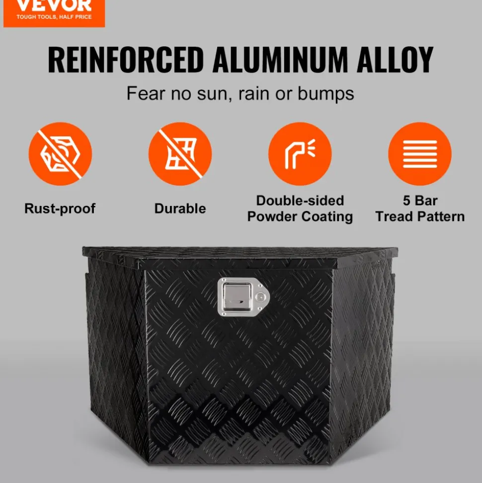 VEVOR Trailer Tongue Box, Aluminum Alloy Diamond Plate Tongue Box Tool Chest, Heavy Duty Trailer Box Storage with Lock and Keys, Utility Trailer Tongue Box for Pickup Truck, RV, Trailer, 33"x19"x18"