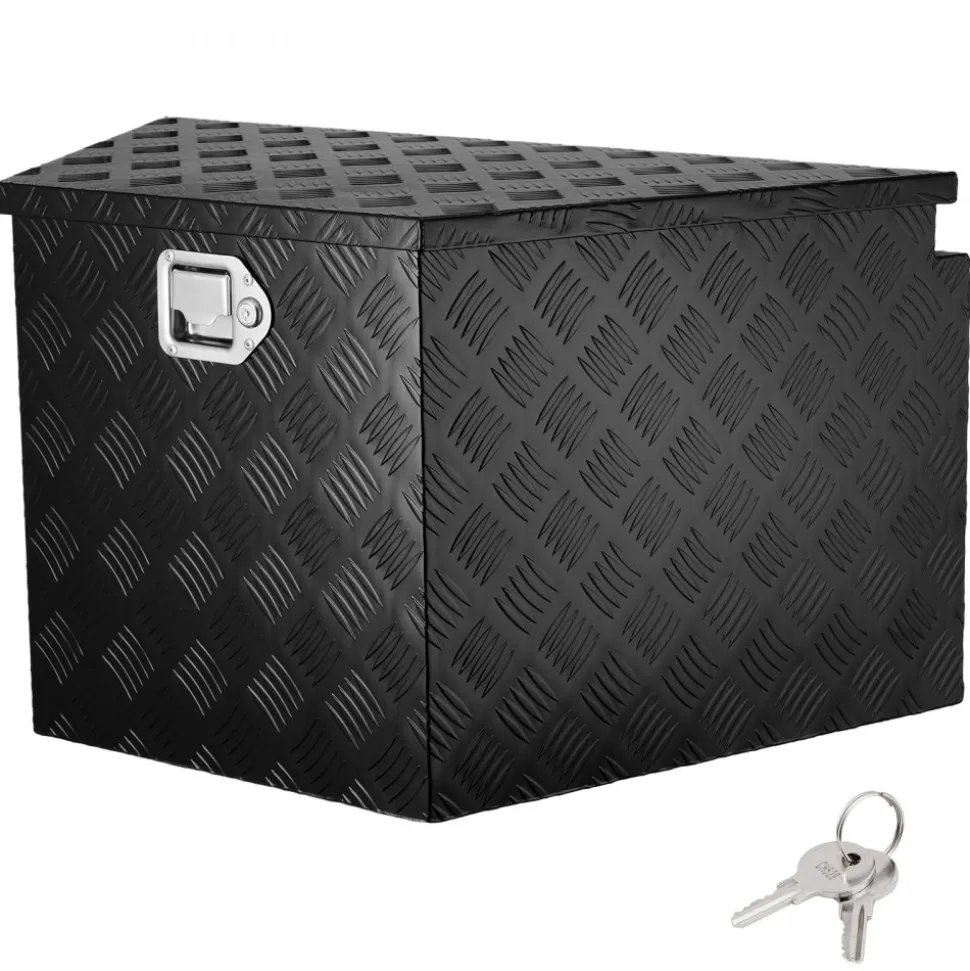 VEVOR Trailer Tongue Box, Aluminum Alloy Diamond Plate Tongue Box Tool Chest, Heavy Duty Trailer Box Storage with Lock and Keys, Utility Trailer Tongue Box for Pickup Truck, RV, Trailer, 33"x19"x18"