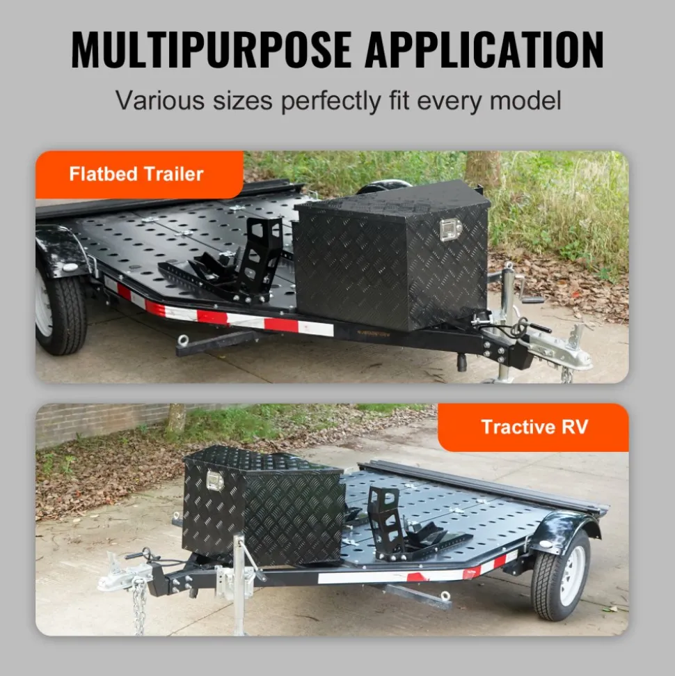 VEVOR Trailer Tongue Box, Aluminum Alloy Diamond Plate Tongue Box Tool Chest, Heavy Duty Trailer Box Storage with Lock and Keys, Utility Trailer Tongue Box for Pickup Truck, RV, Trailer, 39"x16.5"x12"
