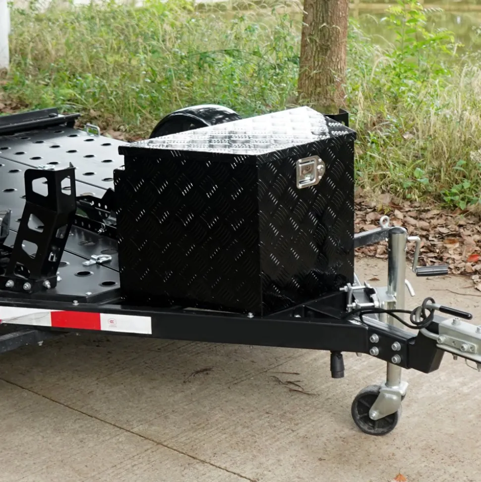 VEVOR Trailer Tongue Box, Aluminum Alloy Diamond Plate Tongue Box Tool Chest, Heavy Duty Trailer Box Storage with Lock and Keys, Utility Trailer Tongue Box for Pickup Truck, RV, Trailer, 29"x16.2"x18"