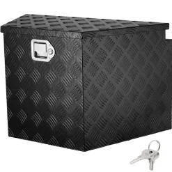 VEVOR Trailer Tongue Box, Aluminum Alloy Diamond Plate Tongue Box Tool Chest, Heavy Duty Trailer Box Storage with Lock and Keys, Utility Trailer Tongue Box for Pickup Truck, RV, Trailer, 29