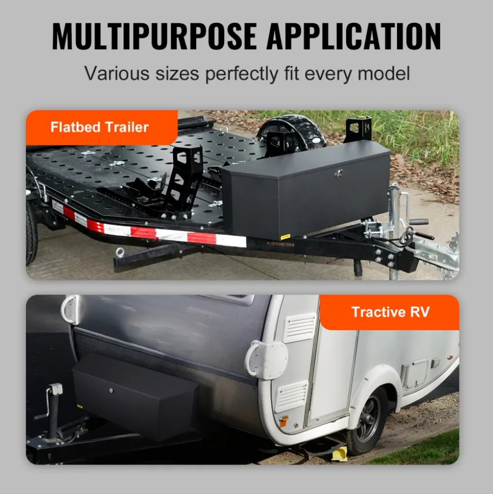 VEVOR Trailer Tongue Box, Carbon Steel Tongue Box Tool Chest, Heavy Duty Trailer Box Storage with Lock and Keys, Utility Trailer Tongue Tool Box for Pickup Truck Bed, RV Trailer, 36"x12"x12"